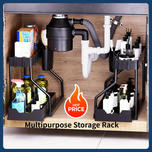 bathroom sink and kitchen storage rack - multi-layer pull-out suitable for organizing and storing clutter and seasonings.
