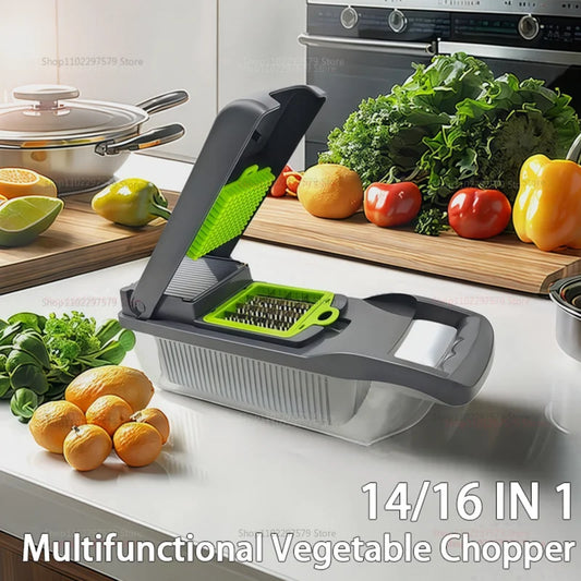 Household Vegetable Slicer and Food Chopper Kitchen Tool with Tomato Carrot Onion Grater Shredder for Meal Prep and Cooking